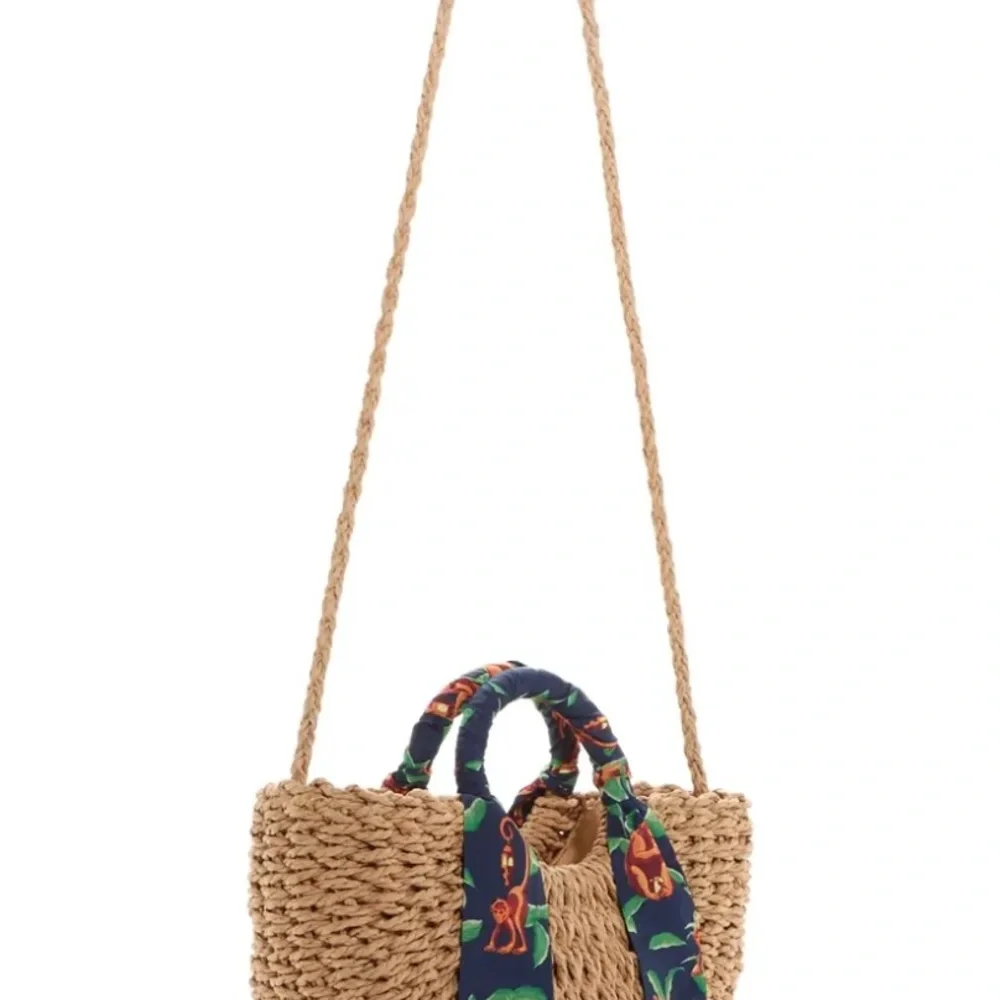 Aqua Tan Woven Tote with Blue Scarf Detail / The white lotus Edition